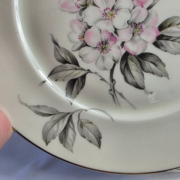 TWO Manor House Spring Glory Dinner Plates Pink & White Floral Gray Leaves - Picture 8 of 16